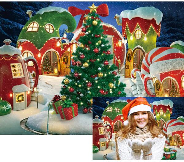 XCKALI Cartoon Christmas Village Photography Background Winter Snow Pine Tree Fairy Tale Castle Kid Party Photo Backdrop (8x6ft) - Brand New