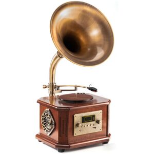 Eikosch Retro gramophone, three-speed vinyl record player, equipped with stereo speakers, Bluetooth function, FM radio, can be operated by remote control. - Brand New