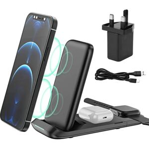 icyant 3 in 1 Wireless Charger, Foldable Wireless Charging Station 15W Fast-Charging Stand with Plug Qi-Certified for iPhone 13/12/11 Pro Max/X/Xs Max AirPods 2/Pro iWatch Serie Samsung Note/S Series - Brand New