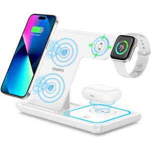 YOXINTA Charging Station,3 in 1 Wireless Charging Station,Charging Station for Apple Devices for iPhone 14/13/12/11/Pro/X/Max/XS/XR/8/Plus, for Apple Watch 8/7/6/5/4/3/2/SE, for Airpods 3/2/Pro(White) - Brand New