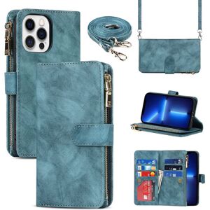 SailorTech Leather Case Crossbody Case for iPhone 13 Pro Flip Case Folio Cover with Card Slots Magnetic Buckle Zipper Wallet Case with Adjustable Necklace Strap Lanyard Cases Blue - Brand New