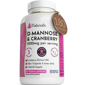 YOGANATURALS 365 D-Mannose and Cranberry Capsules - (6 Months Supply) 1000mg D Mannose & Cranberry Extract Per Serving - UK Made Vegan Supplement (Not Tablets) - High Strength Natural UTI Support for Women & Men - Brand New