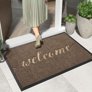 DEXI Welcome Door Mat 60 x 90 cm, Non Slip Heavy Duty Outdoor Mat, Dirt Trapper Door Mat Washable, Durable Front Door Mat Outside, Shoes Scraper Doormat for Indoor and Outdoor(Brown) - Brand New