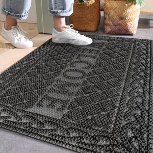 Mibao Welcome Door Mat 60 X 90 Cm, Outdoor Entrance Door Mat, Anti Slip Durable Front Door Mat Outside, Shoes Scraper Doormat for Outdoor and Indoor, Grey Mat - Brand New