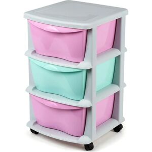 Maxi Nature Kitchenware Maxi Nature Plastic Storage Drawers on Wheels - Sturdy Frame, Durable, Heavy Duty Organiser - 3 Tier Large Storage Unit for Kids Bedroom, Bathroom, Office - Made in Europe - Pink/Blue - Brand New