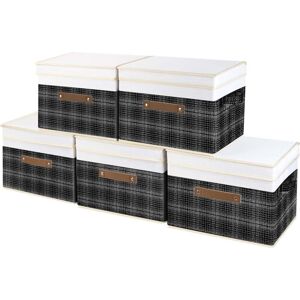 TYEERS Collapsible Storage Box with Lid, Patchwork Design, Decorative, Fabric Storage Box for Clothes, Wardrobe Storage, 38x25x25 cm, Set of 5, Black - Brand New