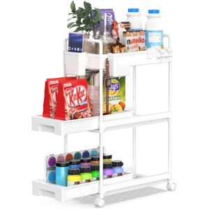 SPACEKEEPER Storage Trolley 3-Tier Rolling Utility Cart Storage Shelf on Wheels Multi-purpose Drawable Shelving Organizer for Office, Kitchen, Bathroom, Laundry Room, White - Brand New