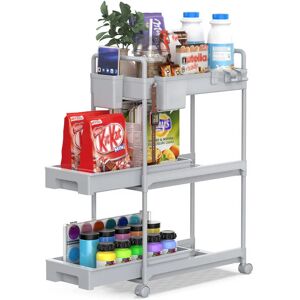 SPACEKEEPER Storage Trolley 3-Tier Rolling Utility Cart Storage Shelf on Wheels Multi-purpose Drawable Shelving Organizer for Office, Kitchen, Bathroom, Laundry Room, Gray - Brand New