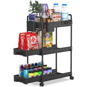 SPACEKEEPER Storage Trolley 3-Tier Rolling Utility Cart Storage Shelf on Wheels Multi-purpose Drawable Shelving Organizer for Office, Kitchen, Bathroom, Laundry Room, Black - Brand New