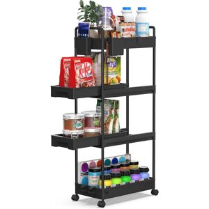 SPACEKEEPER Storage Trolley 4-Tier Rolling Utility Cart Storage Shelf on Wheels Multi-purpose Drawable Shelving Organizer for Office, Kitchen, Bathroom, Laundry Room, Black - Brand New