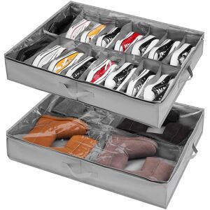 VAESIDA Under Bed Shoe Storage Box Set of 2, Fits 16+4 Pairs Boots Total, Underbed Shoe Storage Organiser with Reinforced Handles, Clear Foldable Shoes Containers Adjustable Dividers with Bottom Support - Brand New