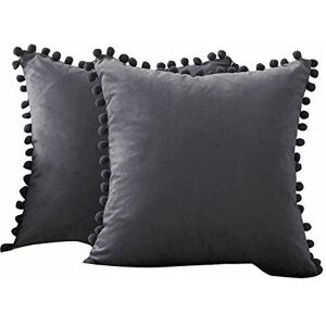 Pceewtyt 2Pcs Velvet Pillow with Pompoms Pillowcases Decorative Pillow Case Pillow Seat Cushion Throw Pillow for Sofa-Dark Gray - Brand New