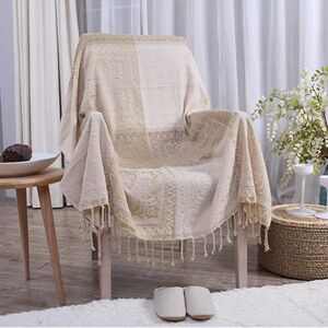 ele ELEOPTION Chenille Throw Blanket, Jacquard Tassels Throw Blanket Sofa Chair Cover Decorative for Bed Couch Soft Chair, Folk Tribal Pattern (Off-white, 150 x 190 CM) - Brand New