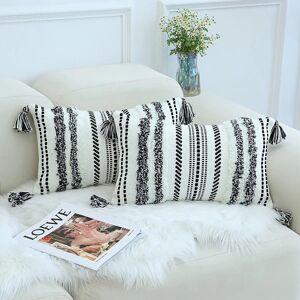 decorUhome Boho Black Cushion Covers 30x50cm Set of 2, Decorative Tufted Tassel Woven Cushion Cover for Sofa Couch 12x20 Inch - Brand New