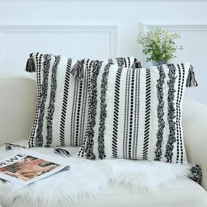 decorUhome Boho Black Cushion Covers 50x50cm Set of 2, Decorative Tufted Tassel Woven Cushion Cover for Sofa Couch 20x20 Inch - Brand New