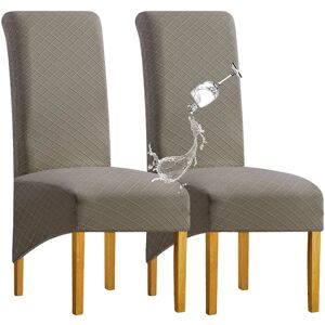 SHENGYIJING XL Size Chair Covers Stretch Spandex Waterproof Dining Chairs Covers Set of 2, Jacquard Large Chair Slipcovers for Dining Room, Taupe - Brand New