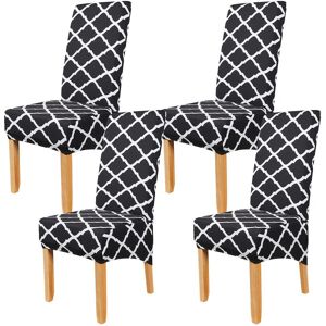 LiveGo Large Size Printed Dining Chair Covers Set of 4,Dining Room Chair Slipcovers,Stretch Fabric Elastic Removable Washable High Back Chair Covers for Dining Room,Kitchen,Home(P-BCT02 Black,Pack of 4) - Brand New