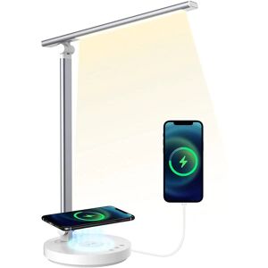 SHEEPPING Desk Lamp LED Table Lamp with Inductive Wireless Charger Table Lamp Dimmable Eye-friendly Bedside Lamp USB Port for Charging Smartphone Reading Light - Brand New