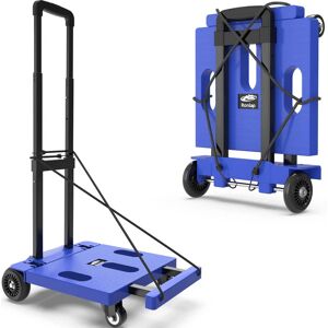 Ronlap Folding Hand Truck, Portable Dolly Cart Foldable Lightweight, 4 Wheels Push Cart Dolly for Moving, 120KG Heavy Duty Moving Dollys with Wheels, Small Platform Hand Cart with 2 Ropes, Blue - Brand New