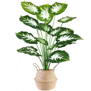 AIVORIUY Artificial Plant Monstera Plant 75cm Green Artificial Trees in Plastic Pot with Seagrass Basket Fake Tropical Plants Potted Decorative for Home Office Living Room Decor (White Green) - Brand New