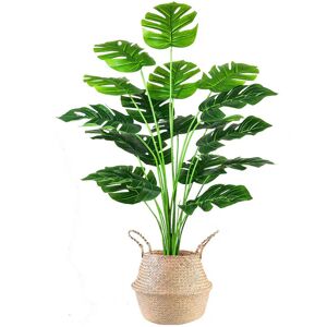 AIVORIUY Artificial Plant Monstera Plant 75cm Green Artificial Trees in Plastic Pot with Seagrass Basket Fake Tropical Plants Potted Decorative for Home Office Living Room Decor (Green) - Brand New