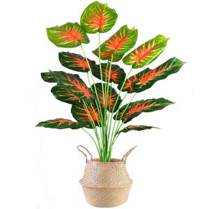 AIVORIUY Artificial Plant Monstera Plant 75cm Green Artificial Trees in Plastic Pot with Seagrass Basket Fake Tropical Plants Potted Decorative for Home Office Living Room Decor (Red Green) - Brand New