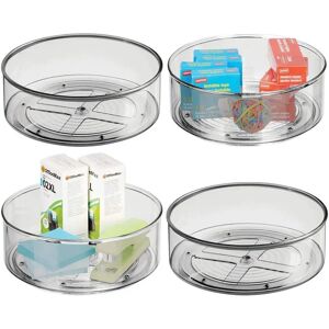 mDesign Set of 4 Lazy Susan Turntable - Plastic Office Storage Unit with High Edge - Stationery Holder for Home and Office - Smoke Grey - Brand New