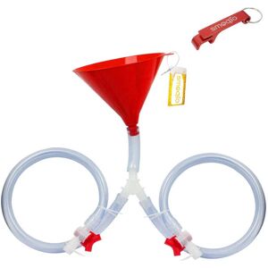 SMOQIO Beer Bong Funnel Double Header Red with Valve, Bonus Bottle Opener, Drinking Funnel with Premium Material, 1 Pack - Brand New