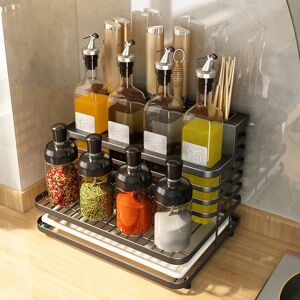 home magic Spice Rack Organiser Black Spice Racks, Stainless Steel Free Standing Spice Racks with 4 pcs Spice Storage and 4 pcs Oil Bottles, Kitchen Rack Spice Organiser with Cutlery Holder and Knife Block - Brand New