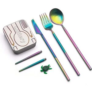 Outlery Full Set   Portable & Reusable Stainless Steel Travel Cutlery Set and Reusable Chopsticks with Case for Camping, Picnic, Office and On-The-Go (Pocket Sized Flatware Set) (Rainbow) - Brand New