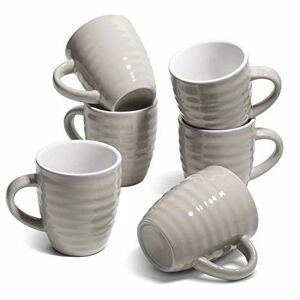 ComSaf Ceramic Coffee Mugs Set of 6, 450ml Large Coffee Mug Tea Cup for Office Home, Porcelain Mug with Handle for Cocoa Cappuccino Cereal, Novelty Mug as Christmas Birthday Gift, Grey - Brand New