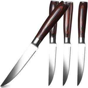 KENTROON Steak Knives Set, 4 pcs Serrated Steak Knife Set, 4.5 Inch Stainless Steel Steak Knife, Dinner Knives,Professional Kitchen Table Dinner Knives - Full Tang Ergonomic Handle with Gift Box - Brand New