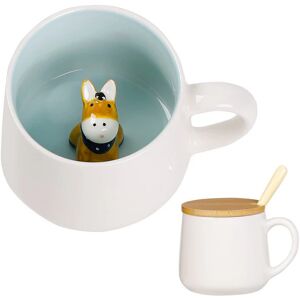 BigNoseDeer Cute Ceramic Cow Coffee Mug Tea Cup with Spoon Lid Cute Stuff Funny Cool Mug Christmas Birthday Novelty Gifts for Girlfriend Boyfriend Women Girl Kid (Donkey) - Brand New