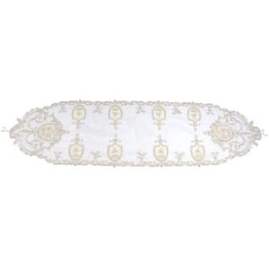 Generic Egyptian Handmade Tulle and Velvet Runner Placemat Hand Beaded, White - [W175, L40 cm] - Brand New