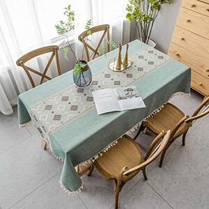 VIVILINEN Tablecloth Rectangle Cotton Linen Table Cloth, Square Stitching Tassel Design Rectangle Tablecloths Washable Table Cloths for Kitchen Dinning Tabletop(140 x 220cm) - Brand New