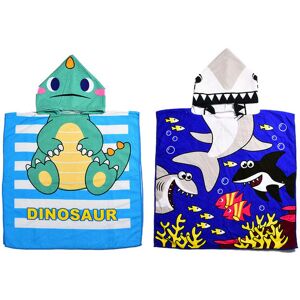 Lumsinker Kid Beach Towel Beach Swimming Hooded Bath Towel Bathrobe 2Pcs Blue Shark Dinosaur - Brand New