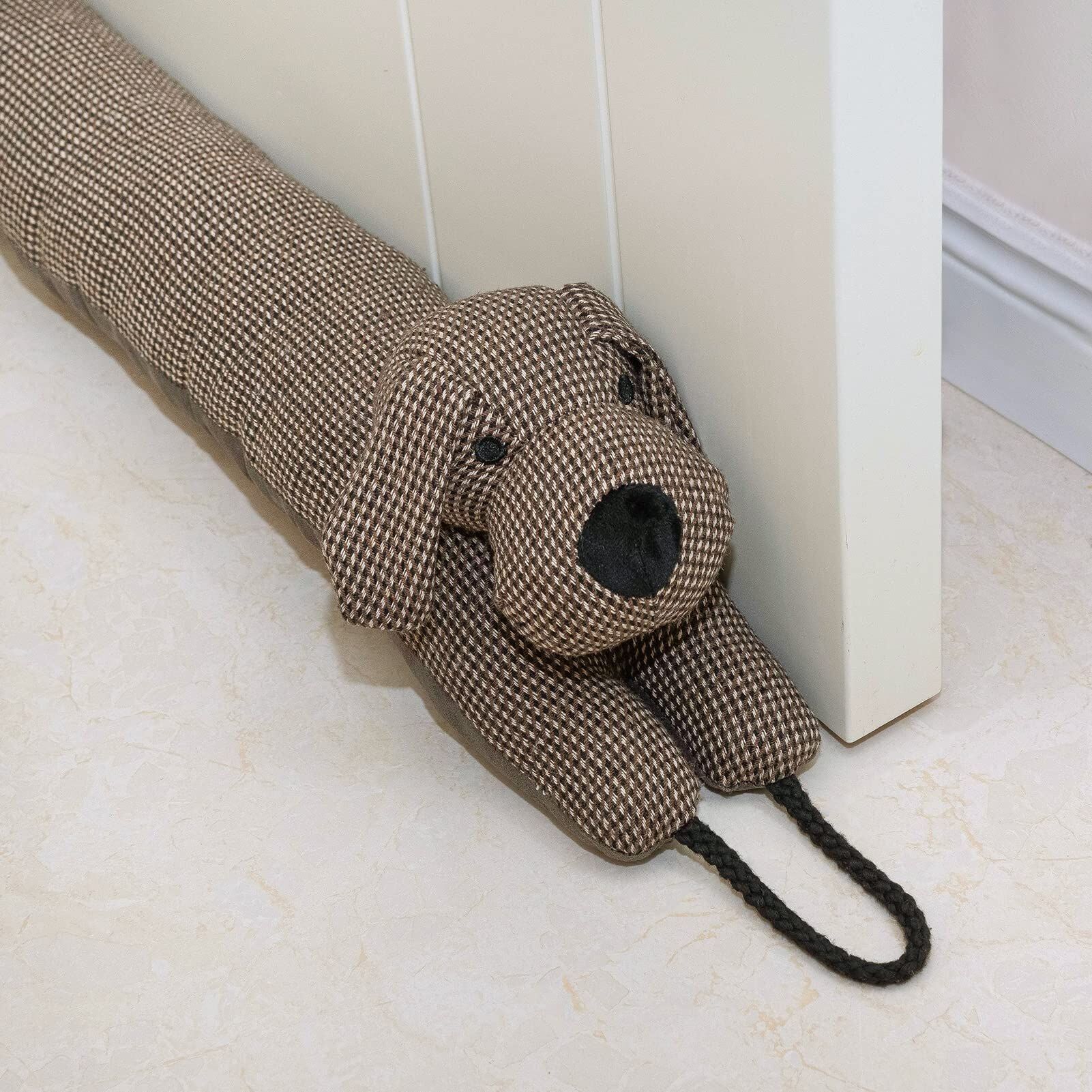 Marwood Under Door Draft Stopper Decorative Wind Stopper 36 inch for Door & Window, Weighted Animal Air Draft Stopper Snake Noise Blocker for Bottom of Door with Hanging Loops - Brown Dog - Brand New