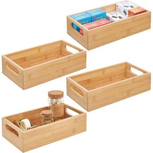 mDesign Set of 4 Office Storage Container - Open-Top Wooden Storage Tray with Handles - Stationery Organiser for Pens, Pencils, Envelopes and More - Natural - Brand New