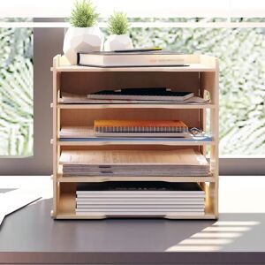 PUNCIA 5Tier Wood Office Home Desktop A4 Paper File Storage Organizer Holder Desk Letter Tray Sorter Document Book Mailbox Bill Magazine Shelf Rack Desk Organizer for Home Office School Classroom - Brand New