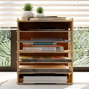 PUNCIA 7Tier Wood Office Home Desktop A4 Paper File Storage Organizer Holder Desk Letter Tray Sorter Document Book Mailbox Bill Magazine Shelf Rack Desk Organizer for Home Office School Classroom - Brand New