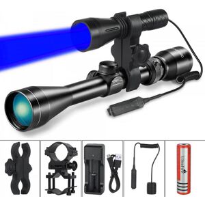 ULTRAFIRE Blue Light Tactical Flashlight Long Range Hunting Torch Kit, 470nm Blue LED Professional Predator Light, 2600mAh Rechargeable Battery and Charger, Pressure Switch, Mounts, H-B4 - Brand New