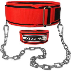 Next Alpha Weightlifting Belt & Dip Belt Combination - Custom Weight Lifting Belt for Men and Women - Self-Locking & Quick Release Buckle - With Chain - Red - Small - Brand New