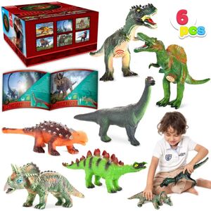 JOYIN 6Pcs Big Dinosaur Toys Set (12’’ to 14’’), Educational Dinosaur Figures with Realistic Sound, Including 6 Dinosaur, Introduction Booklet, Dinosaur Teaching Set, Dino Party Toys for Boys Girls - Brand New