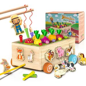 Achiyway Wooden Toys for 3 4 5 Years Old Boys Girls, Toddler Toys Montessori Educational Sensory Toys, Kids Motor Skills Fishing Games and Sorting Puzzle for Kids Gifts (animals car toy) - Brand New