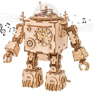 ROBOTIME Wooden Model Kits 3D Puzzle Robot Music Box - Adults 3D Jigsaw Build Your Own - Creative Valentine's Day/Birthday for Boys and Girls - Brand New