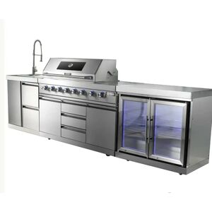 Blakesley’s Maze - Large Linear Outdoor Kitchen 6 Burner - With Sink & Double Fridge - Stainless Steel - Stainless Steel