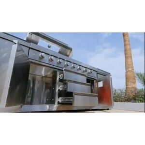 Blakesley’s Maze Linear Outdoor Kitchen 6 Burner - With Sink & Single Fridge - Stainless Steel - Stainless Steel