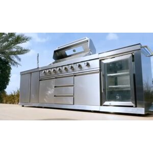 Blakesley’s Maze - Corner Outdoor Kitchen 6 Burner - With Sink & Single Fridge - Stainless Steel - Stainless Steel