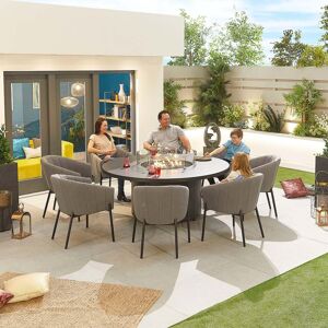 Nova - Edge Fabric 8 Seat Round Dining Set with Firepit - Light Grey