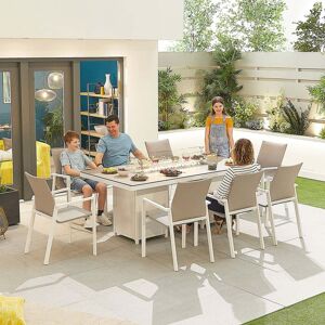 Nova - Roma 8 Rectangular Dining Set with Firepit - White